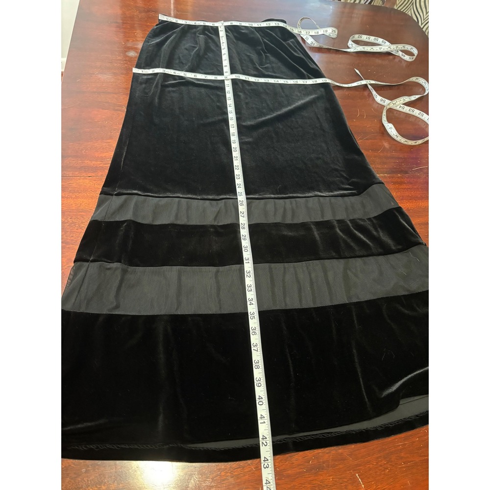 Alex Evenings VTG Velvet Maxi Skirt L Black Velvet Sheer Mesh Trim Gothic Chic - Picture 5 of 8